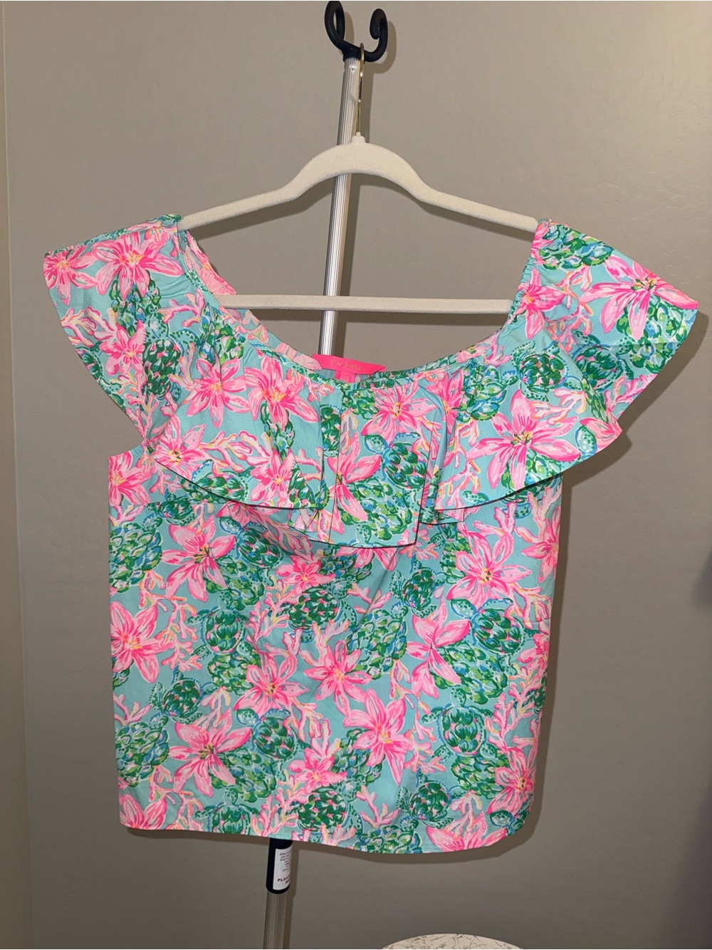 Lilly Pulitzer Pink & Aqua Floral Ruffle Camisole